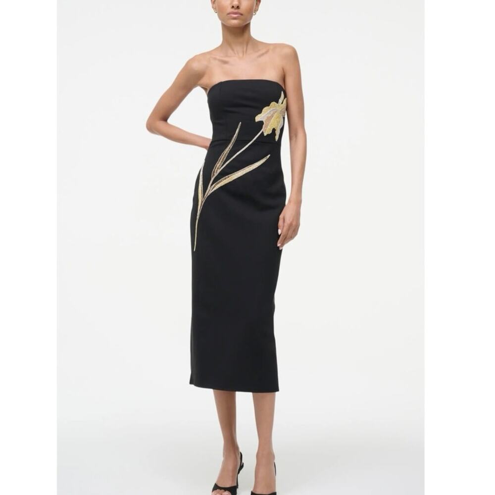 NWT STAUD Brooke Beaded Placed Floral Strapless Column Dress in Night Iris SZ XS - Picture 4 of 7